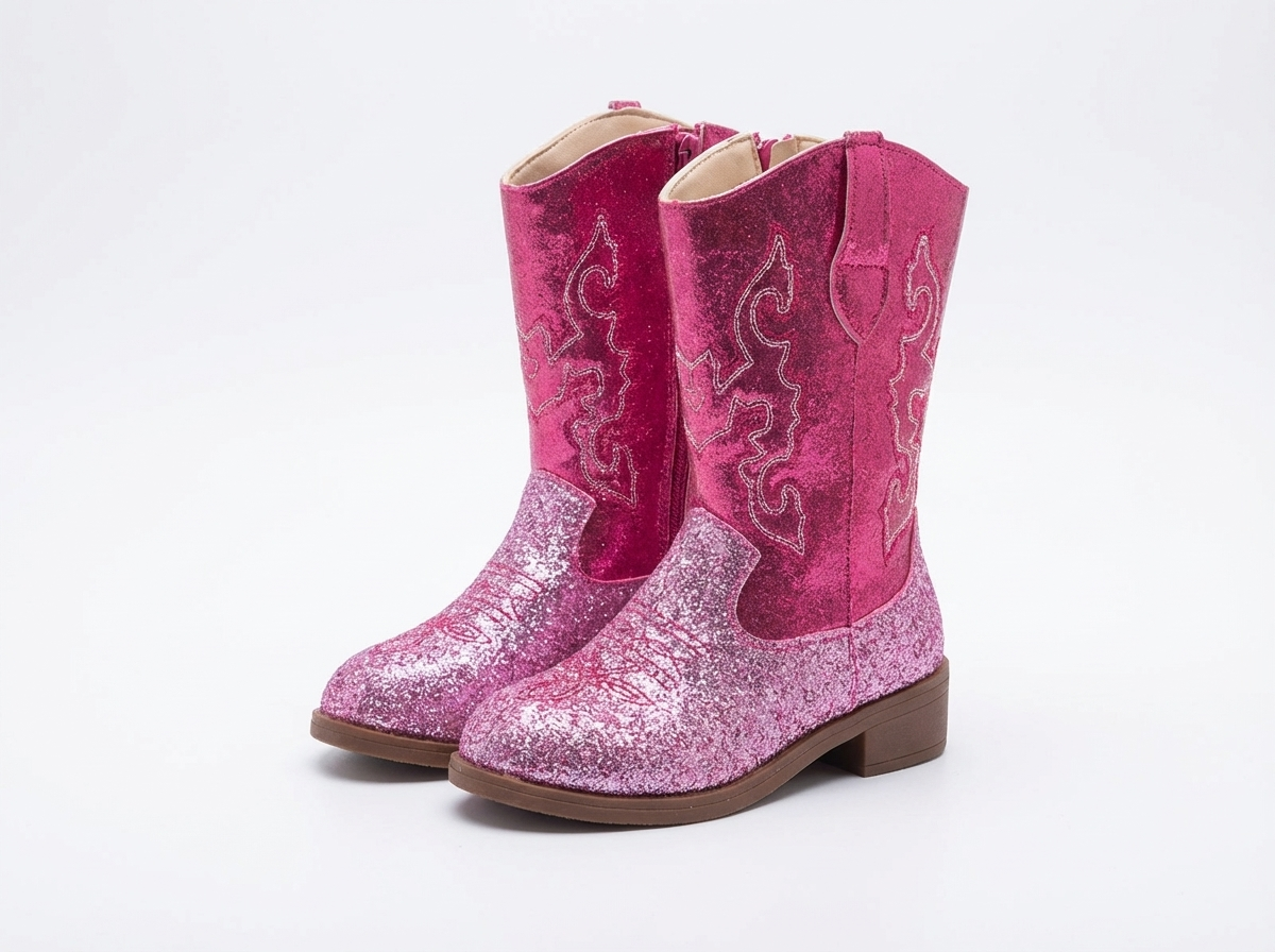 Santiag haute rose à paillettes Synthétique Fille - Rose scintillantes avec broderies élégantes