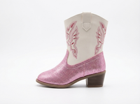 Santiag basse rose à paillettes Synthétique Fille - Rose scintillant avec broderies western 2