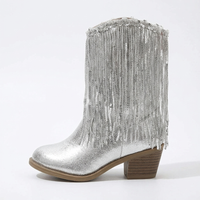 Santiag mi-haute argenté Synthétique Fille - Franges argentées et effet métallisé brillant 2