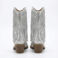 Santiag mi-haute argenté Synthétique Fille - Franges argentées et effet métallisé brillant 3