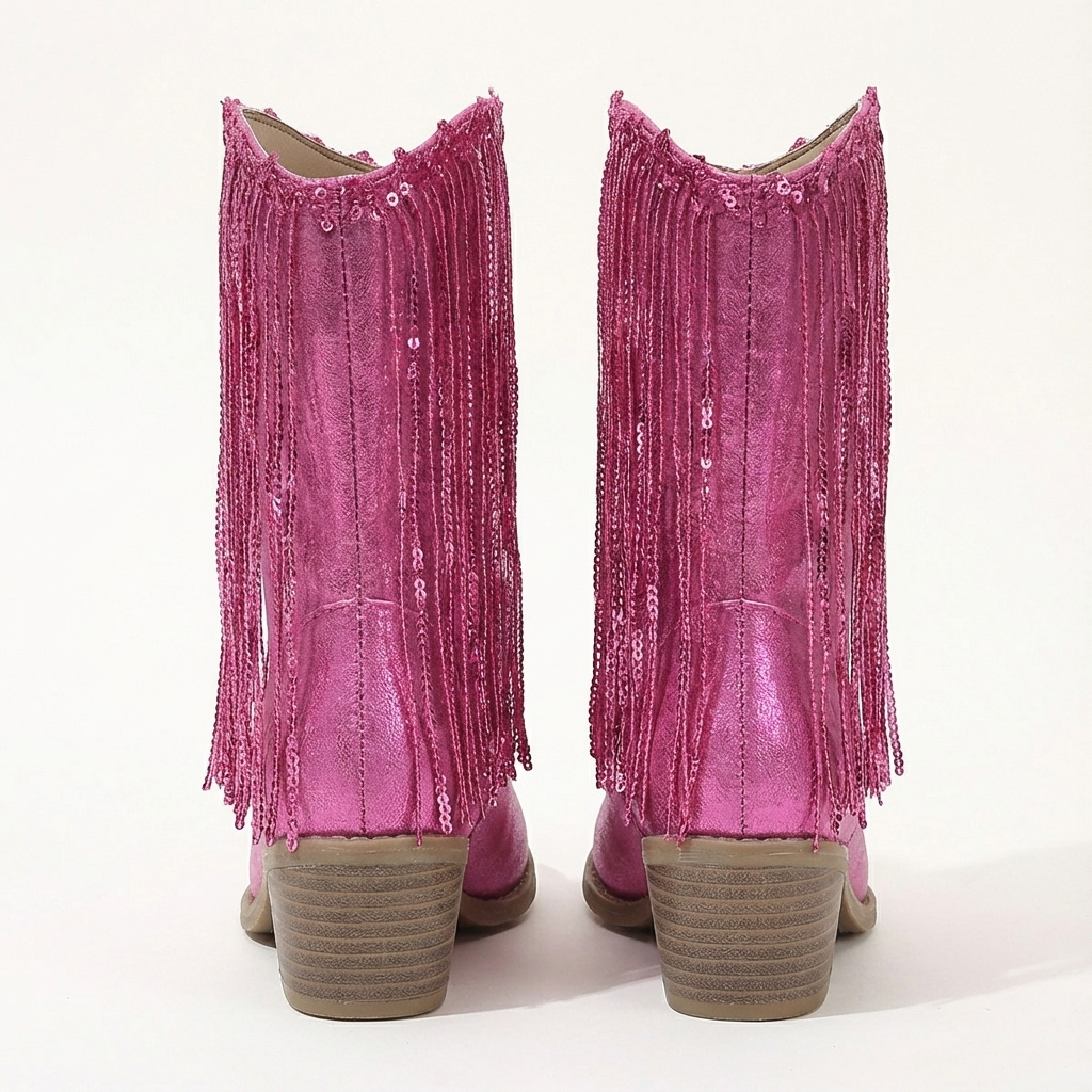Santiag mi-haute rose Synthétique Fille - Franges brillantes et paillettes scintillantes 3