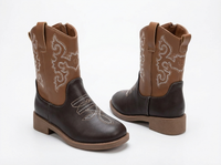 Santiag mi-haute marron foncé Simili Cuir Fille - Broderies western blanches sur fond marron 1