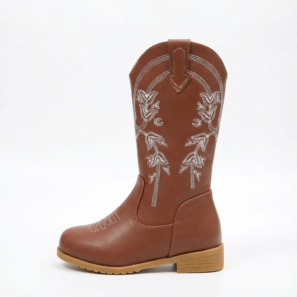 Santiag mi-haute marron Cuir Fille - Broderies florales pour une allure vintage 2