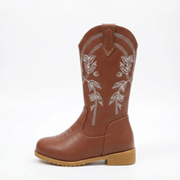 Santiag mi-haute marron Cuir Fille - Broderies florales pour une allure vintage 2