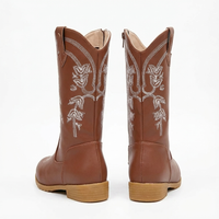 Santiag mi-haute marron Cuir Fille - Broderies florales pour une allure vintage 3