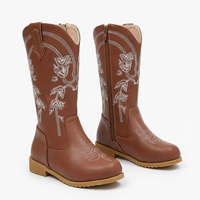 Santiag mi-haute marron Cuir Fille - Broderies florales pour une allure vintage 1