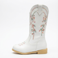 Santiag mi-haute blanc Cuir Fille - Broderies fleuries sur cuir blanc brillant 3