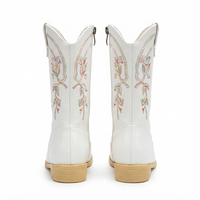 Santiag mi-haute blanc Cuir Fille - Broderies fleuries sur cuir blanc brillant 2