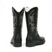 Santiag mi-haute noir Cuir Fille - Broderies florales contrastantes élégantes 3