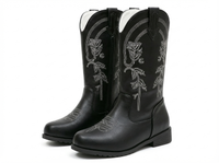 Santiag mi-haute noir Cuir Fille - Broderies florales contrastantes élégantes 1