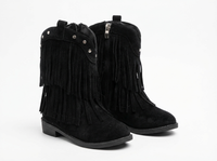 Santiag haute noir Cuir Fille - Franges dynamiques et clous argentés 1