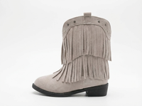 Santiag mi-haute beige Daim Fille - Franges avec clous métallo-western 2