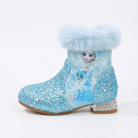 Santiag mi-haute bleu à paillettes Synthétique Enfant - Paillettes bleues et fausse fourrure blanche 2