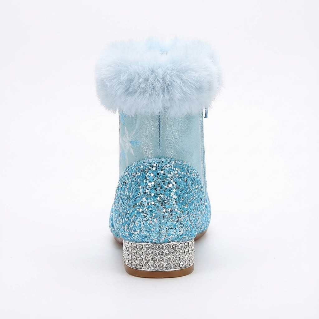Santiag mi-haute bleu à paillettes Synthétique Enfant - Paillettes bleues et fausse fourrure blanche 3