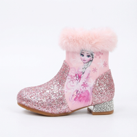 Bottine plate rose à paillettes Synthétique Fille - Rose à paillettes et fausse fourrure 2