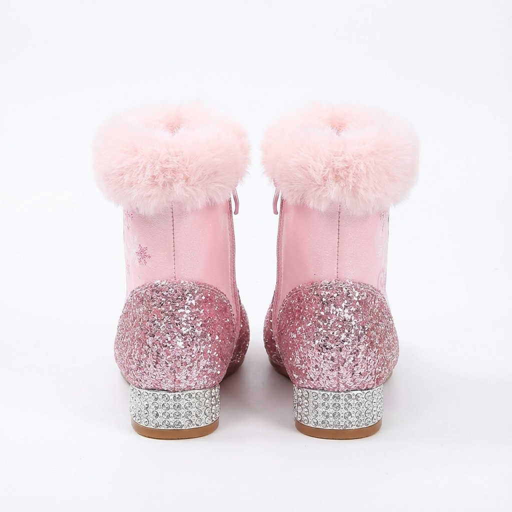 Bottine plate rose à paillettes Synthétique Fille - Rose à paillettes et fausse fourrure 3