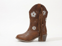 Santiag mi-haute marron Simili Cuir Fille - Broderies florales avec franges élégantes 2