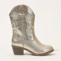 Santiag haute dorée Simili Cuir Fille - Broderies florales sur fond doré métal 2