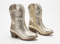 Santiag haute dorée Simili Cuir Fille - Broderies florales sur fond doré métal 1