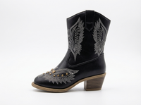 Santiag haute noir Simili Cuir Fille - Broderies ailées et clous dorés 2
