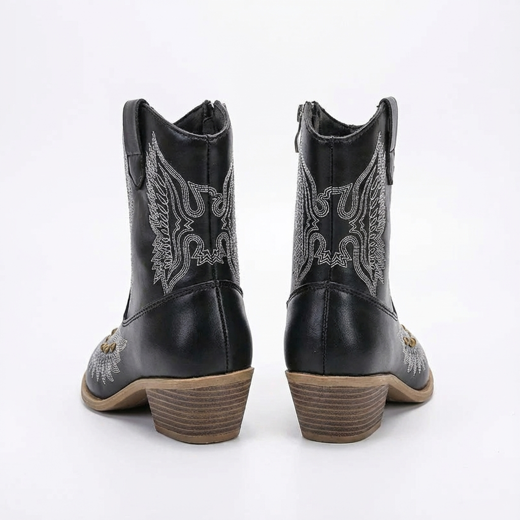 Santiag haute noir Simili Cuir Fille - Broderies ailées et clous dorés 3