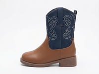 Santiag mi-haute marron Cuir Fille - Broderies blanches sur fond bleu élégant 2
