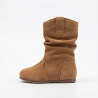 Santiag mi-haute marron clair Daim Synthétique Fille - Style simple avec couture épurée 2