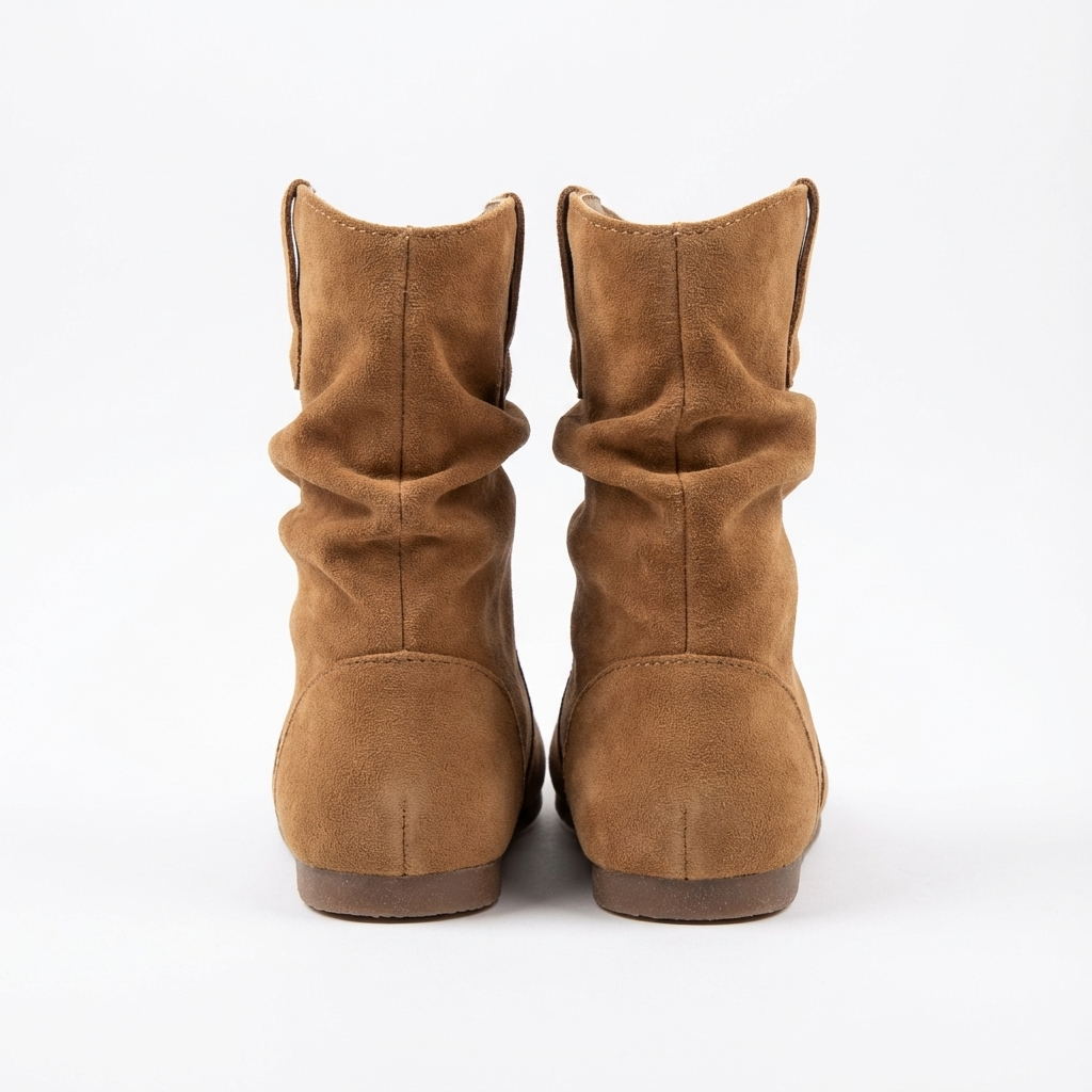 Santiag mi-haute marron clair Daim Synthétique Fille - Style simple avec couture épurée 3