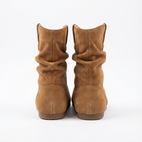 Santiag mi-haute marron clair Daim Synthétique Fille - Style simple avec couture épurée 3