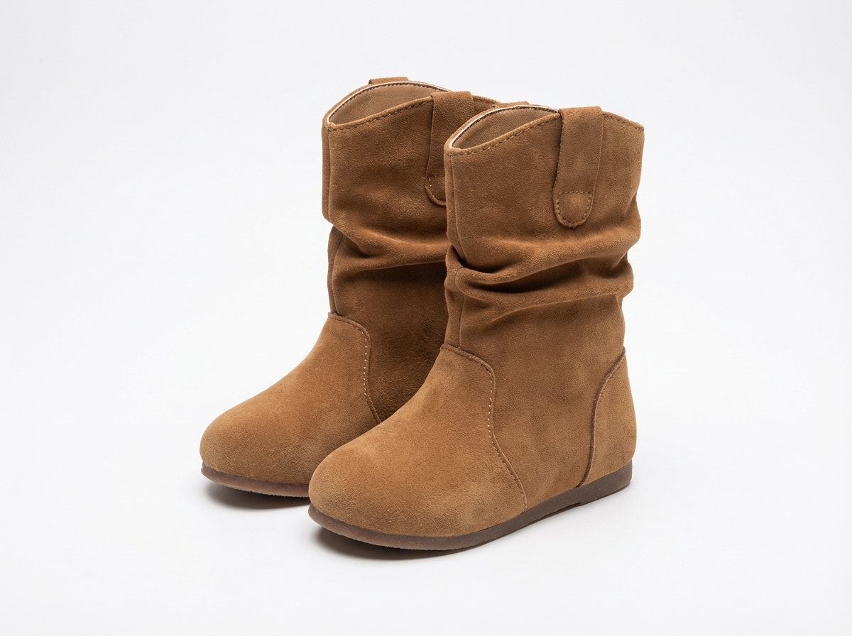 Santiag mi-haute marron clair Daim Synthétique Fille - Style simple avec couture épurée