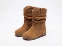 Santiag mi-haute marron clair Daim Synthétique Fille - Style simple avec couture épurée 1