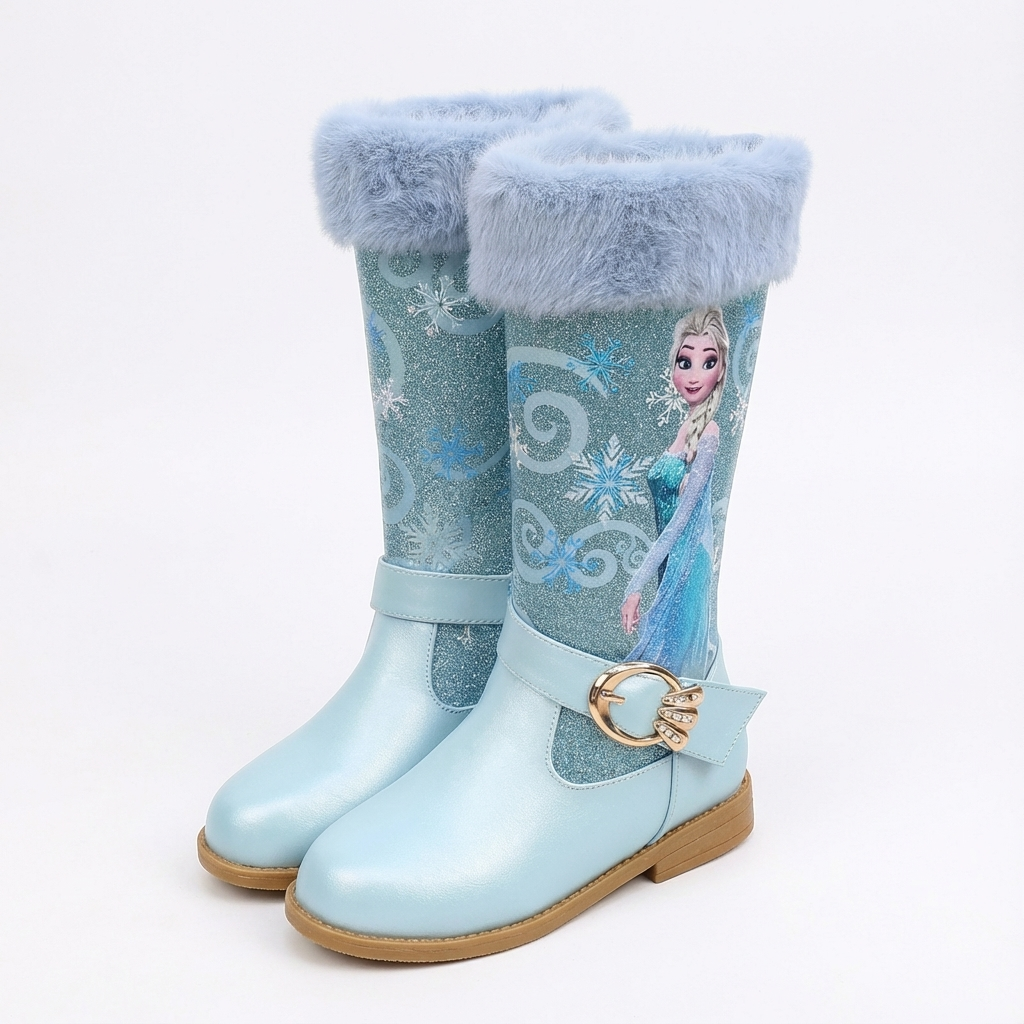 Santiag mi-haute bleu Simili Cuir Fille - Style féerique avec personnage animé et fourrure