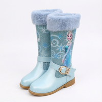 Santiag mi-haute bleu Simili Cuir Fille - Style féerique avec personnage animé et fourrure 1