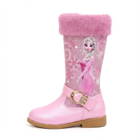 Santiag haute rose Simili Cuir Fille - Bottes roses à broderies et fourrure chic 2