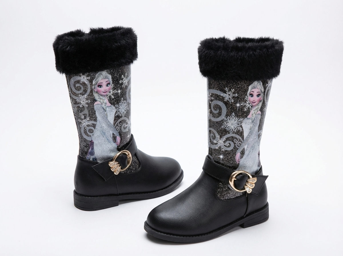 Santiag haute noir Synthétique Fille - Motifs magiques et boucle dorée