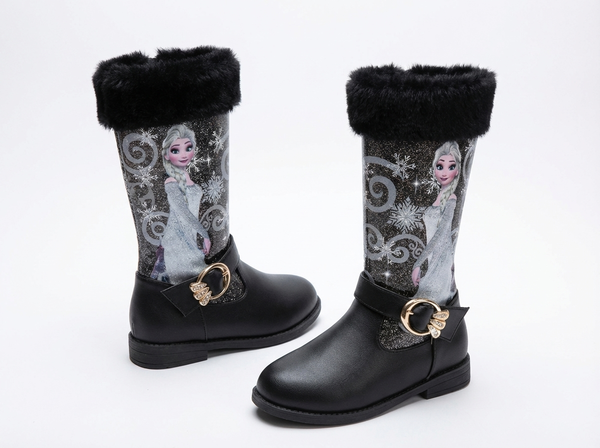 Santiag haute noir Synthétique Fille - Motifs magiques et boucle dorée - three_quarter_view