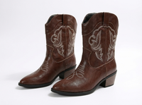 Santiag mi-haute marron Simili Cuir Femme - Broderie contrastée élégante sur fond marron 1