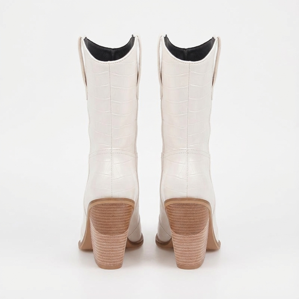 Santiag mi-haute blanc Simili Cuir Femme - Talon carré et bout pointu élégant 3