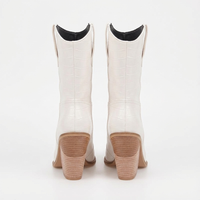 Santiag mi-haute blanc Simili Cuir Femme - Talon carré et bout pointu élégant 3