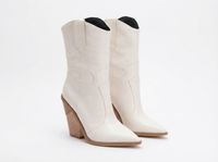 Santiag mi-haute blanc Simili Cuir Femme - Talon carré et bout pointu élégant 1