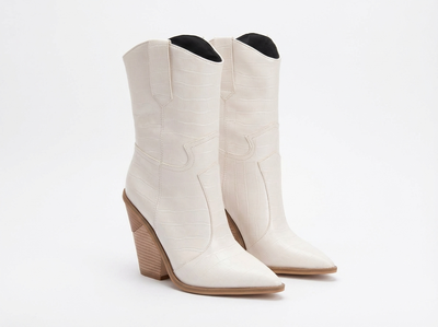 Santiag mi-haute blanc Simili Cuir Femme - Talon carré et bout pointu élégant - three_quarter_view