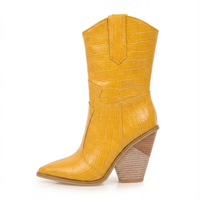Santiag mi-haute jaune Simili Cuir Femme - Texture crocodile moderne et talon incliné 2