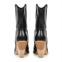Santiag mi-haute noir Simili Cuir Femme - Texture crocodile, talon carré audacieux 3