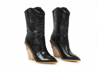 Santiag mi-haute noir Simili Cuir Femme - Texture crocodile, talon carré audacieux 1