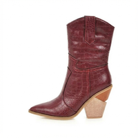 Santiag mi-haute marron Simili Cuir Femme - Motif crocodile et talon carré élégant 2