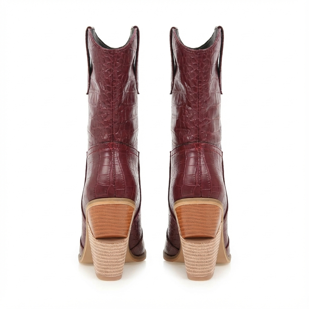 Santiag mi-haute marron Simili Cuir Femme - Motif crocodile et talon carré élégant 3