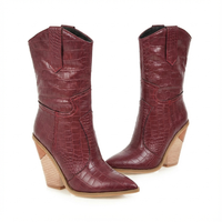 Santiag mi-haute marron Simili Cuir Femme - Motif crocodile et talon carré élégant 1