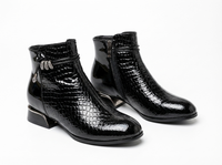 Bottine à talon noir Cuir Femme - Santiags à texture crocodile et nœud 1