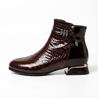 Bottine à talon marron foncé Cuir Femme - Bottines python avec talon métallique élégant 3