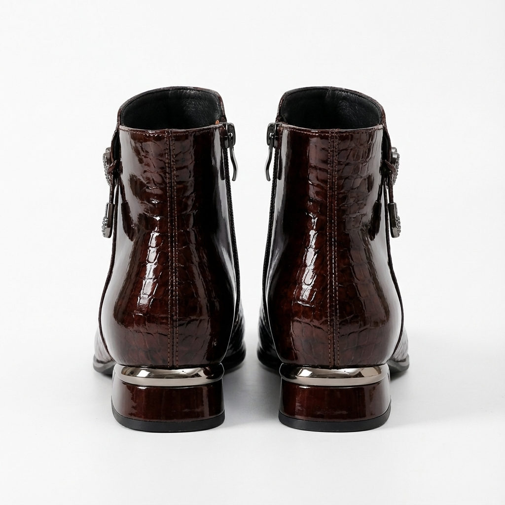 Bottine à talon marron foncé Cuir Femme - Bottines python avec talon métallique élégant 4